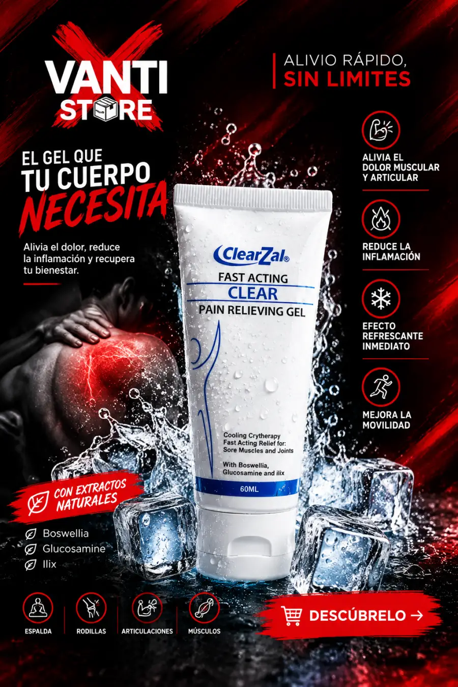 ClearZal® Pain Gel - Criofórmula de Alivio Muscular Inmediato